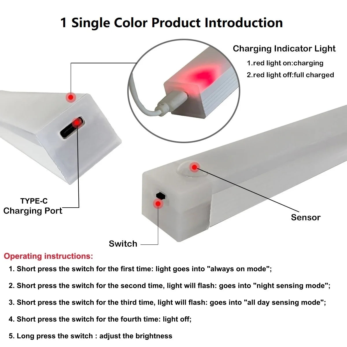 USB Type C Rechargeable Motion Sensor LED Bar.