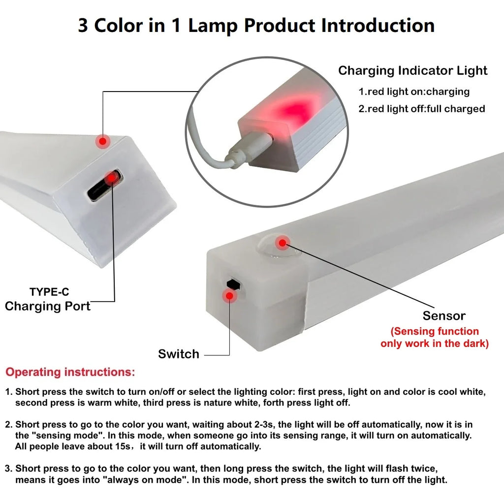 USB Type C Rechargeable Motion Sensor LED Bar.